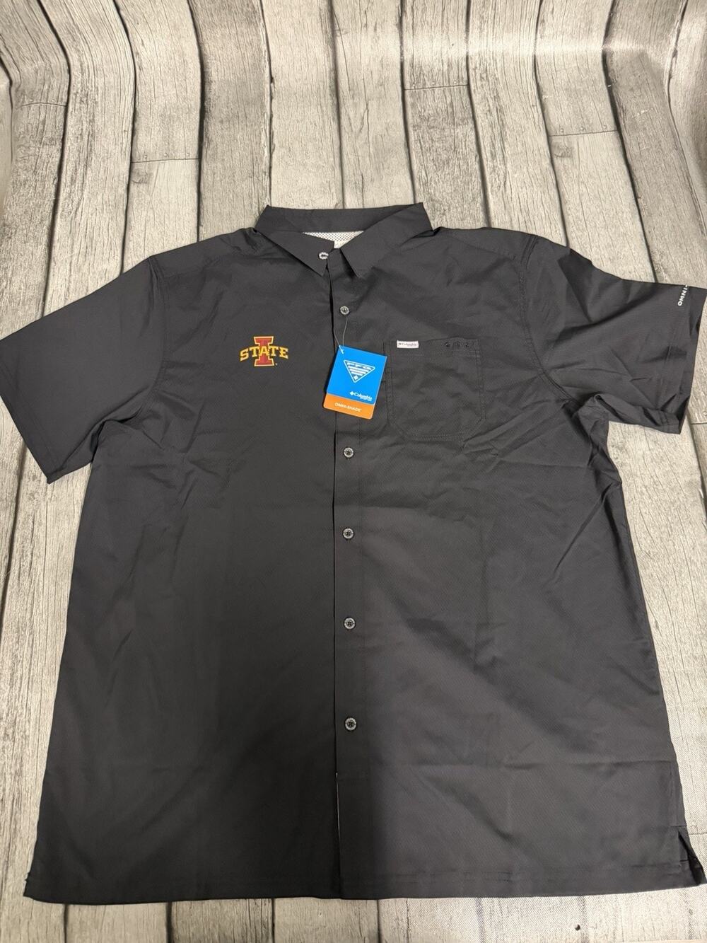 NWT Men’s Columbia Iowa State Cyclones SS Slack Tile Camp Shirt XL Black